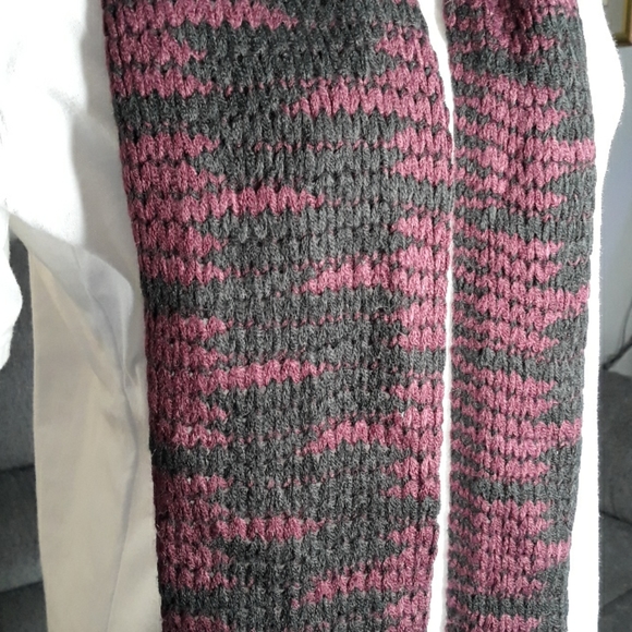 Purple and black scarf with pom pom accents - Picture 3 of 8